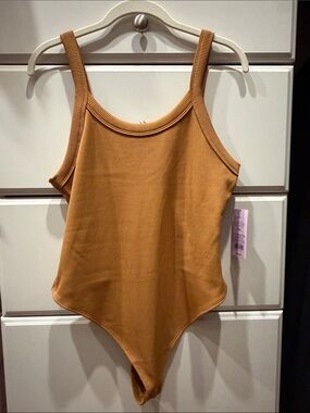 Wild Fable Ribbed One-Piece Swimsuit in Camel